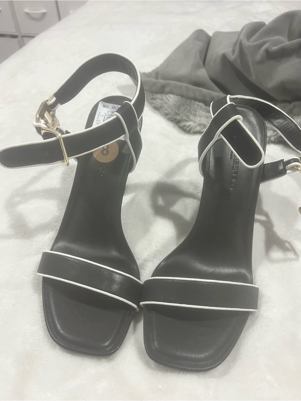 Karl Lagerfeld Black Sandal Heels with White Piping